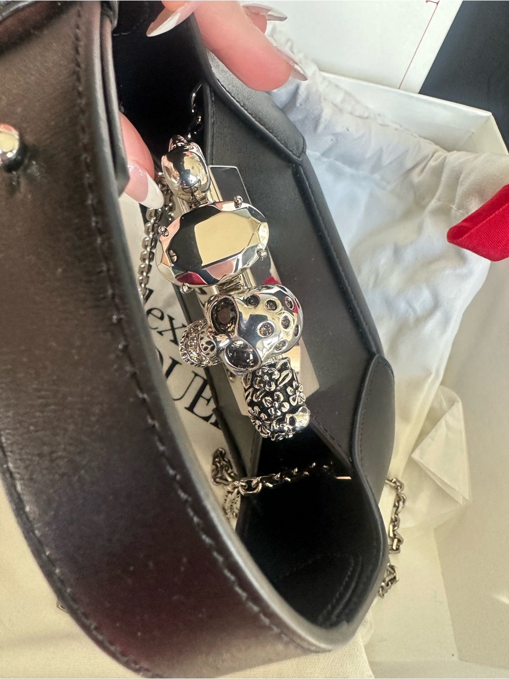 ✨Giftable✨- Alexander McQueen Black Leather Mini Knuckle-Top Shoulder/Crossbody✨ - Picture 3 of 14